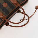 FENDI Pecan Canvas Hand Bag Leather 2Set Black Brown gold Auth bs26745-6