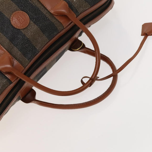 FENDI Pecan Canvas Hand Bag Leather 2Set Black Brown gold Auth bs26745
