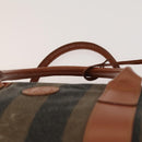 FENDI Pecan Canvas Hand Bag Leather 2Set Black Brown gold Auth bs26745-7