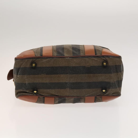 FENDI Pecan Canvas Hand Bag Leather 2Set Black Brown gold Auth bs26745