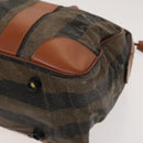 FENDI Pecan Canvas Hand Bag Leather 2Set Black Brown gold Auth bs26745-9