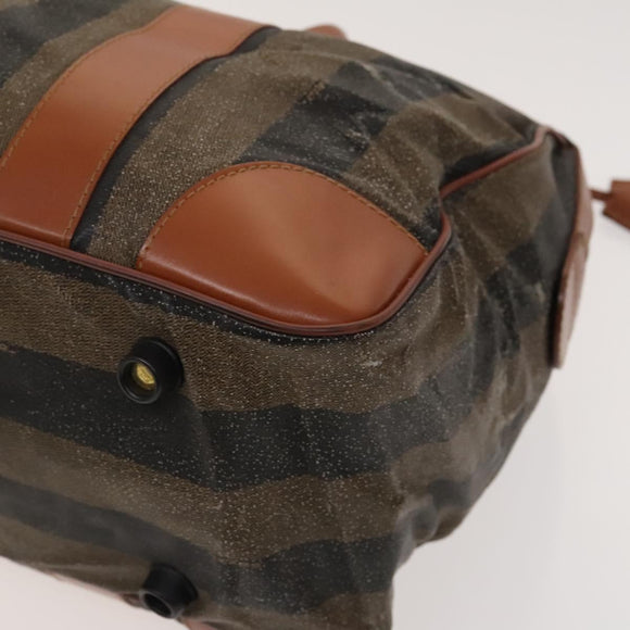 FENDI Pecan Canvas Hand Bag Leather 2Set Black Brown gold Auth bs26745