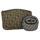 Christian Dior Trotter Canvas Pouch 2Set Blue Beige Silver Auth bs26748-1