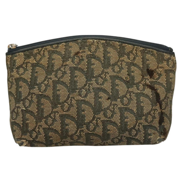 Christian Dior Trotter Canvas Pouch 2Set Blue Beige Silver Auth bs26748