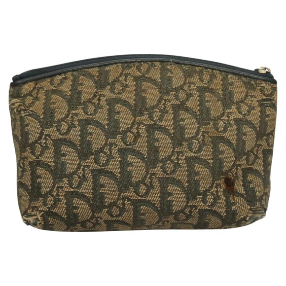 Christian Dior Trotter Canvas Pouch 2Set Blue Beige Silver Auth bs26748