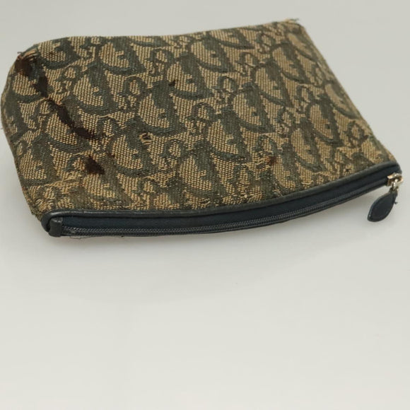 Christian Dior Trotter Canvas Pouch 2Set Blue Beige Silver Auth bs26748