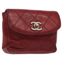 CHANEL Bicolore Waist Bag Lamb Skin Red Gold CC Auth bs26757-1