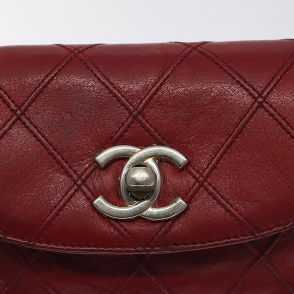 CHANEL Bicolore Waist Bag Lamb Skin Red Gold CC Auth bs26757