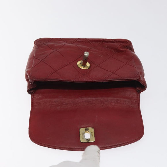 CHANEL Bicolore Waist Bag Lamb Skin Red Gold CC Auth bs26757