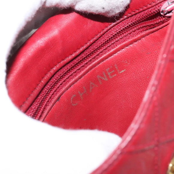 CHANEL Bicolore Waist Bag Lamb Skin Red Gold CC Auth bs26757