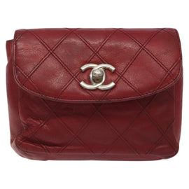 CHANEL Bicolore Waist Bag Lamb Skin Red Gold CC Auth bs26757 - 0