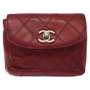 CHANEL Bicolore Waist Bag Lamb Skin Red Gold CC Auth bs26757-13