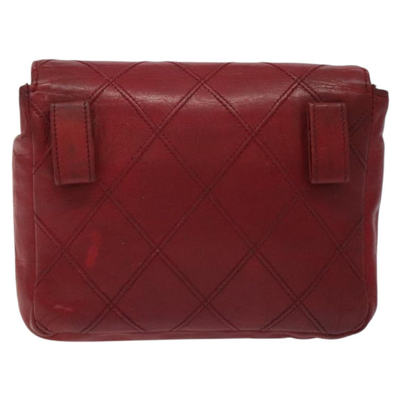 CHANEL Bicolore Waist Bag Lamb Skin Red Gold CC Auth bs26757