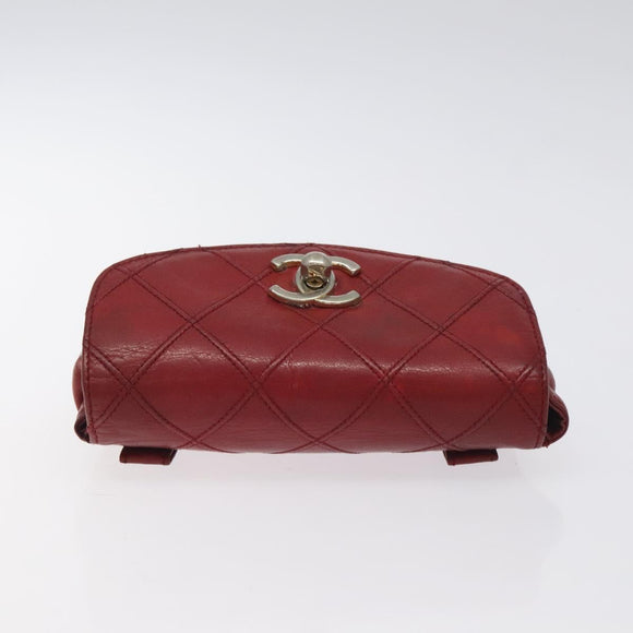CHANEL Bicolore Waist Bag Lamb Skin Red Gold CC Auth bs26757