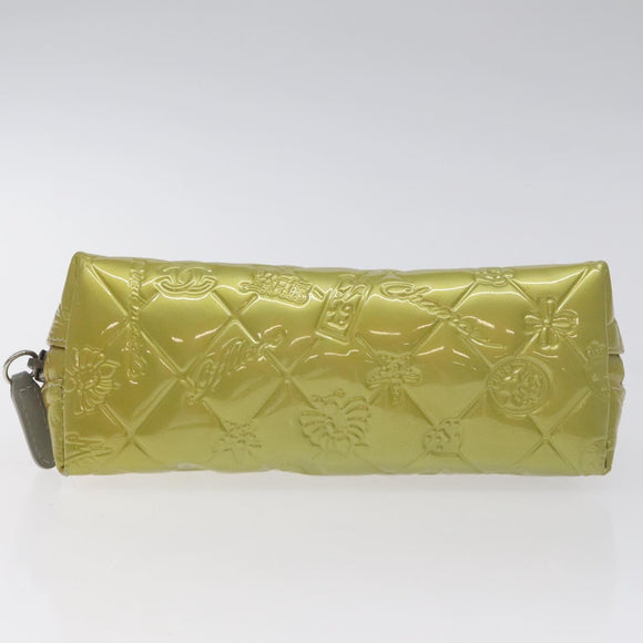 CHANEL Pouch Enamel Silver CC Auth bs26759