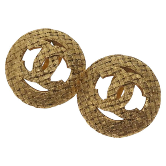 CHANEL Earring Metal Gold CC Auth bs26773