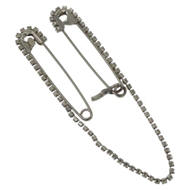 CHANEL Brooch metal Silver CC Auth bs26775