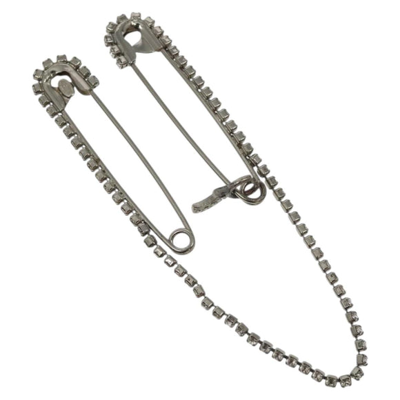 CHANEL Brooch metal Silver CC Auth bs26775