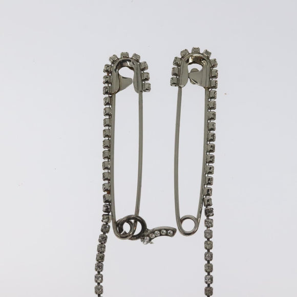 CHANEL Brooch metal Silver CC Auth bs26775