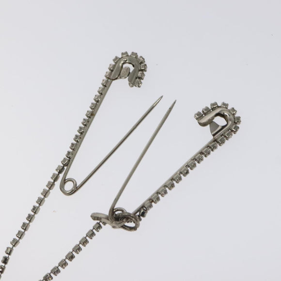 CHANEL Brooch metal Silver CC Auth bs26775