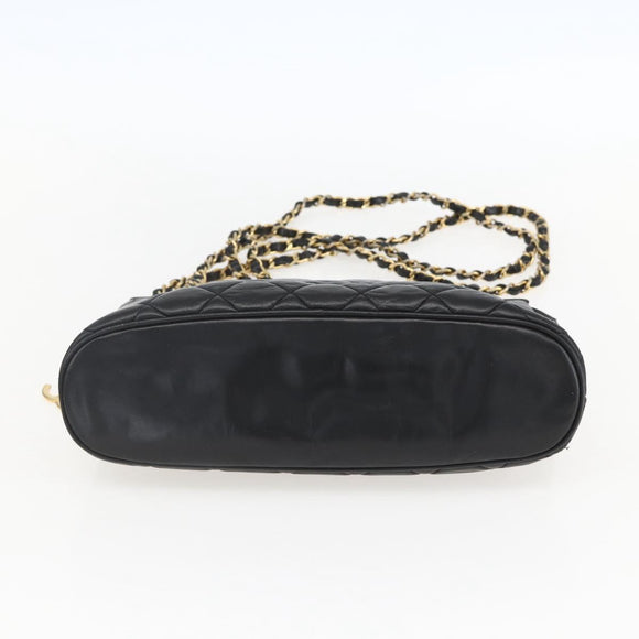 CHANEL Matelasse Chain Shoulder Bag Lamb Skin Black Gold CC Auth bs26776