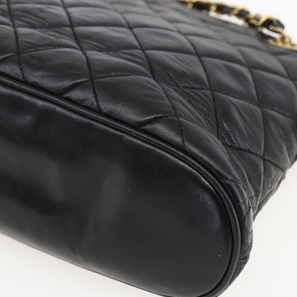 CHANEL Matelasse Chain Shoulder Bag Lamb Skin Black Gold CC Auth bs26776