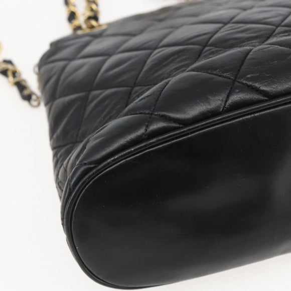 CHANEL Matelasse Chain Shoulder Bag Lamb Skin Black Gold CC Auth bs26776