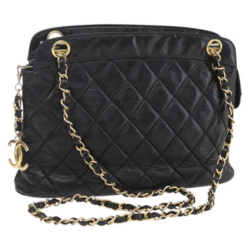 CHANEL Matelasse Chain Shoulder Bag Lamb Skin Black Gold CC Auth bs26776