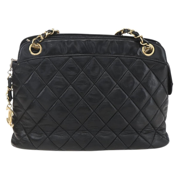 CHANEL Matelasse Chain Shoulder Bag Lamb Skin Black Gold CC Auth bs26776