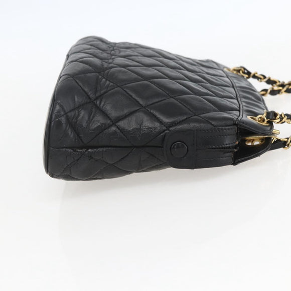 CHANEL Matelasse Chain Shoulder Bag Lamb Skin Black Gold CC Auth bs26776