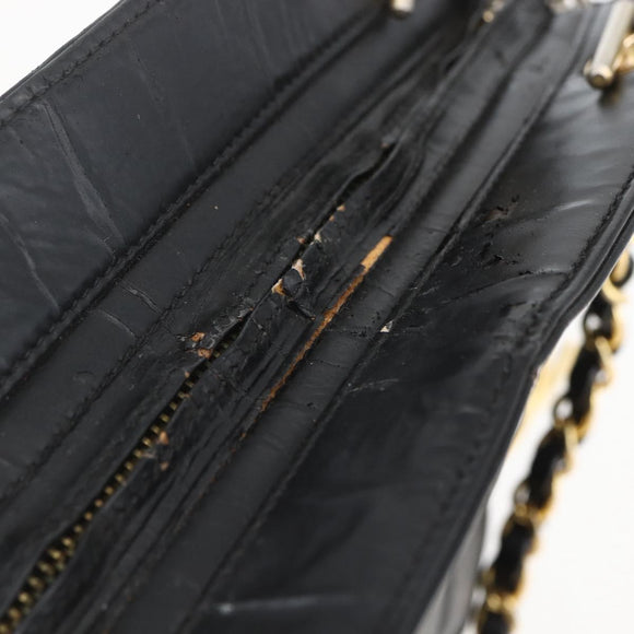 CHANEL Matelasse Chain Shoulder Bag Lamb Skin Black Gold CC Auth bs26776