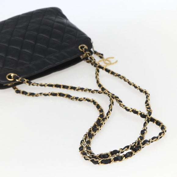 CHANEL Matelasse Chain Shoulder Bag Lamb Skin Black Gold CC Auth bs26776