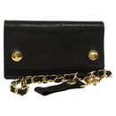 CHANEL Chain Wallet Lamb Skin Black Gold CC Auth bs26777-1