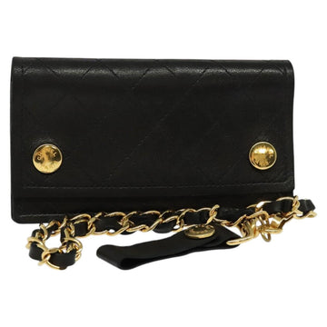 CHANEL Chain Wallet Lamb Skin Black Gold CC Auth bs26777