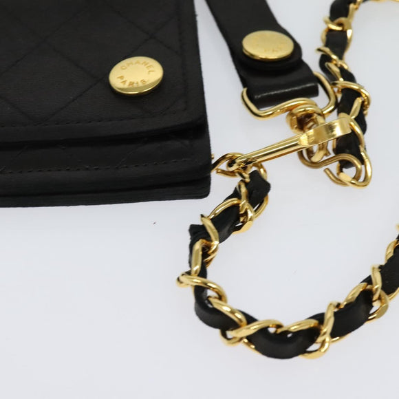 CHANEL Chain Wallet Lamb Skin Black Gold CC Auth bs26777