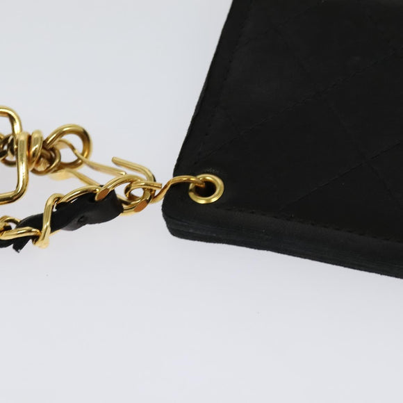 CHANEL Chain Wallet Lamb Skin Black Gold CC Auth bs26777