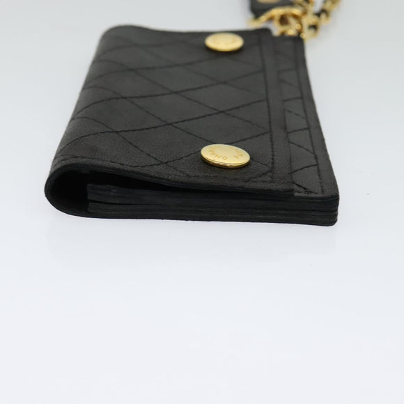 CHANEL Chain Wallet Lamb Skin Black Gold CC Auth bs26777