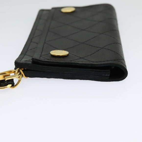 CHANEL Chain Wallet Lamb Skin Black Gold CC Auth bs26777