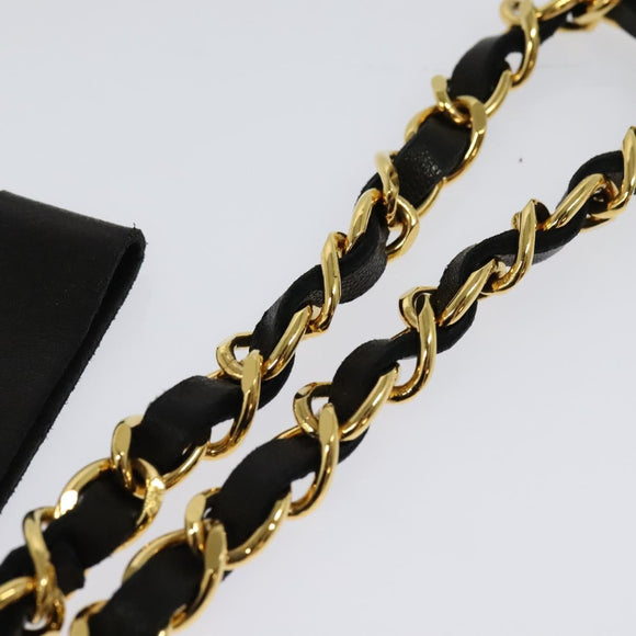 CHANEL Chain Wallet Lamb Skin Black Gold CC Auth bs26777