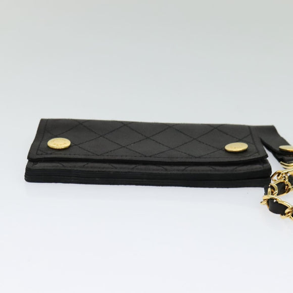 CHANEL Chain Wallet Lamb Skin Black Gold CC Auth bs26777