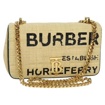 BURBERRY Horse Ferry Chain Shoulder Bag Raffia Beige Gold Auth bs26785
