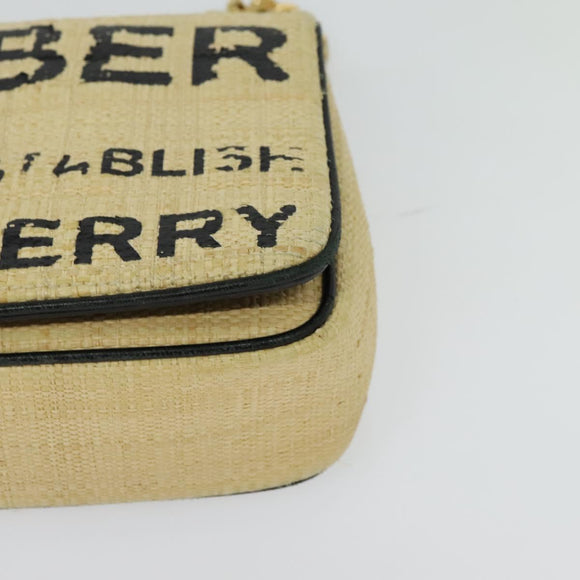 BURBERRY Horse Ferry Chain Shoulder Bag Raffia Beige Gold Auth bs26785