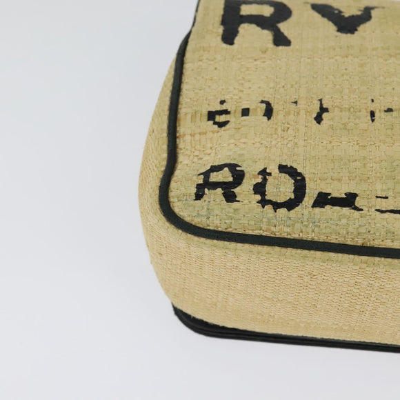 BURBERRY Horse Ferry Chain Shoulder Bag Raffia Beige Gold Auth bs26785