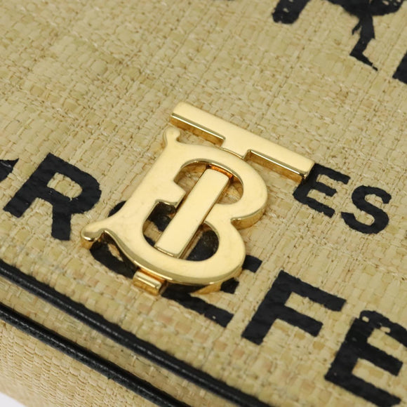 BURBERRY Horse Ferry Chain Shoulder Bag Raffia Beige Gold Auth bs26785