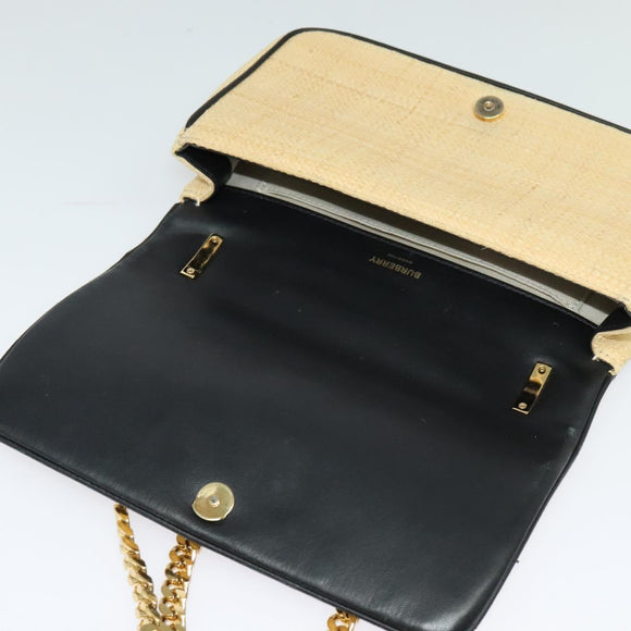 BURBERRY Horse Ferry Chain Shoulder Bag Raffia Beige Gold Auth bs26785
