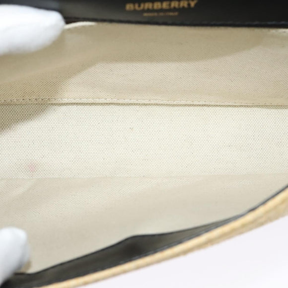 BURBERRY Horse Ferry Chain Shoulder Bag Raffia Beige Gold Auth bs26785
