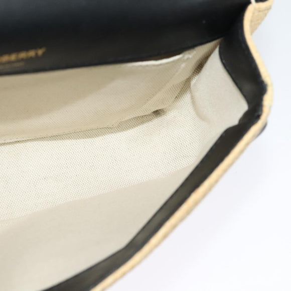 BURBERRY Horse Ferry Chain Shoulder Bag Raffia Beige Gold Auth bs26785