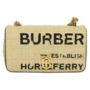BURBERRY Horse Ferry Chain Shoulder Bag Raffia Beige Gold Auth bs26785-13