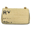 BURBERRY Horse Ferry Chain Shoulder Bag Raffia Beige Gold Auth bs26785-2