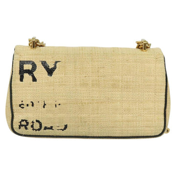 BURBERRY Horse Ferry Chain Shoulder Bag Raffia Beige Gold Auth bs26785 - 0